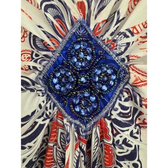 Red White Blue Abstract Sublimation Embellished Dress Size 1X 16‎ 18 Summer Plus - Picture 3 of 10